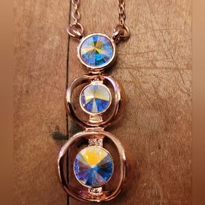 BNWT Rose Gold Pendant Necklace with Blue Aurora Crystal Accents
